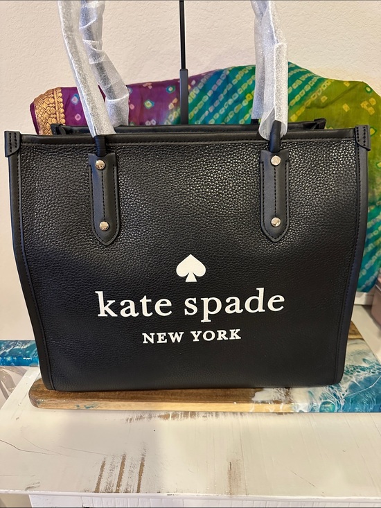 kate spade Handbags - kate spade Black Leather Logo Tote with White Print